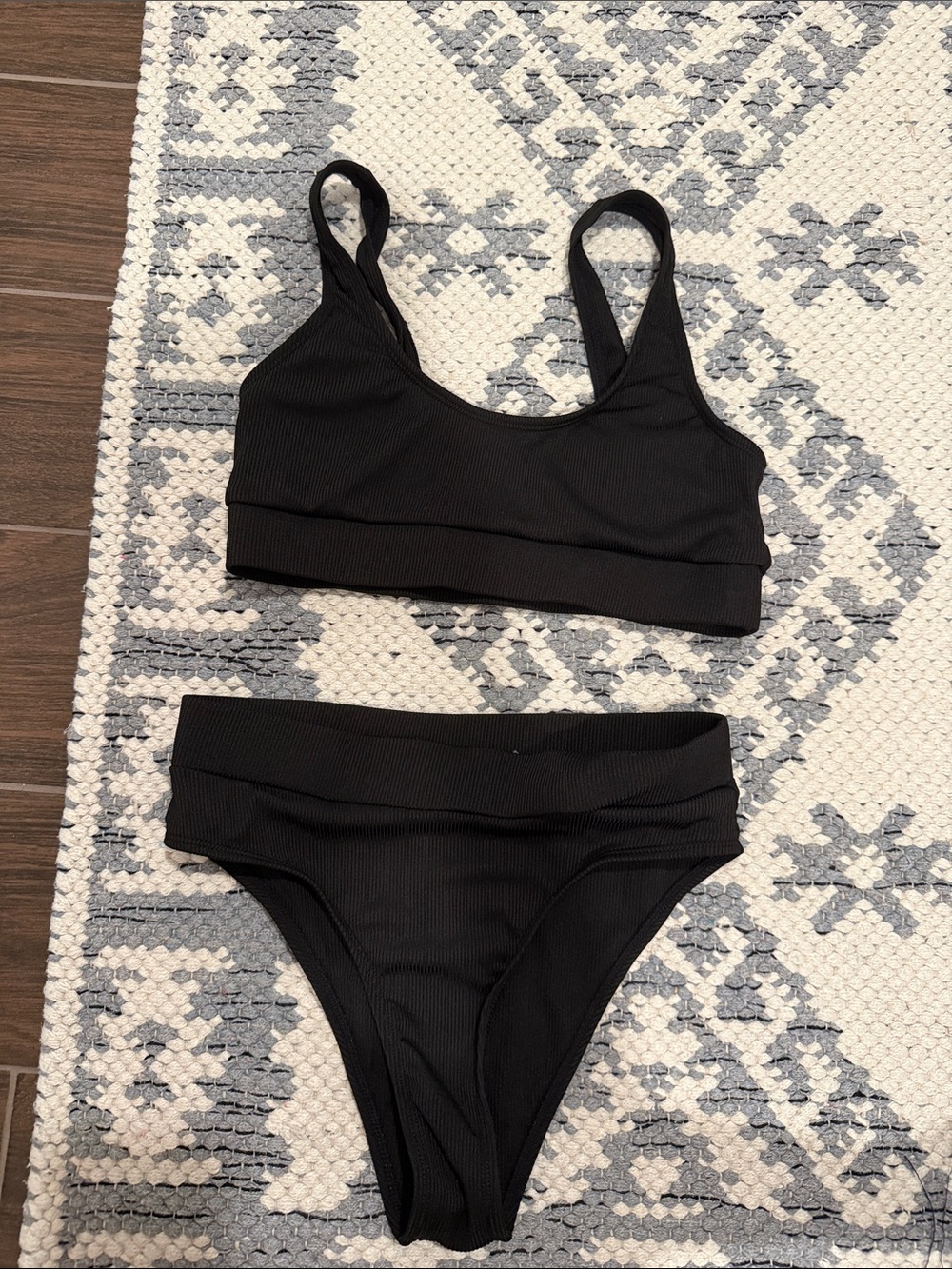 Classic Black Ribbed Bikini Set - Women's Swim